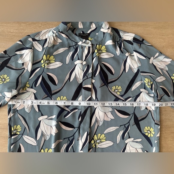 Ann Taylor Floral Blouse Blue Yellow SZ XS Spring Summer - Picture 6 of 8